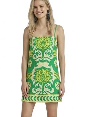 Antonio Melani Dress Green Yellow Floral Woven Mini Sleeveless 2 Sundress